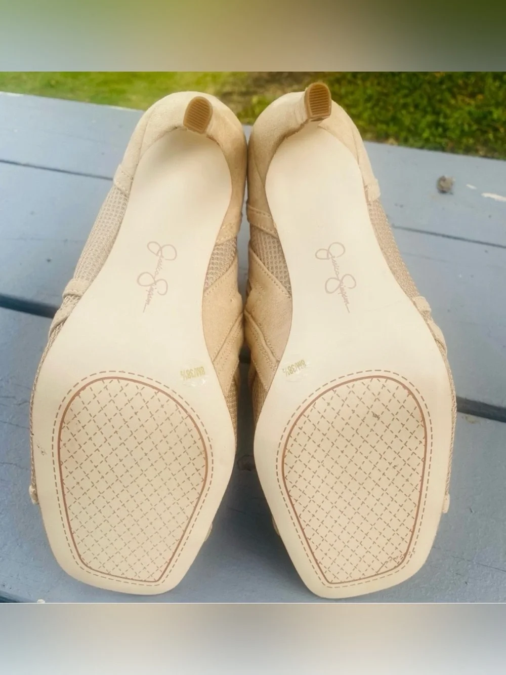 Jessica Simpson Jassie Mesh Peep Toe Booties Beige/Tan Size 8.5 NWOT